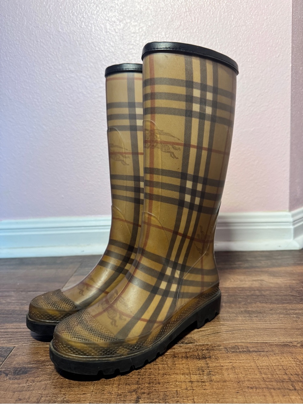 Burberry Tan Plaid Rain Boots